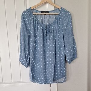 Blue Polka Dot Women's Blouse Size Petiete Medium